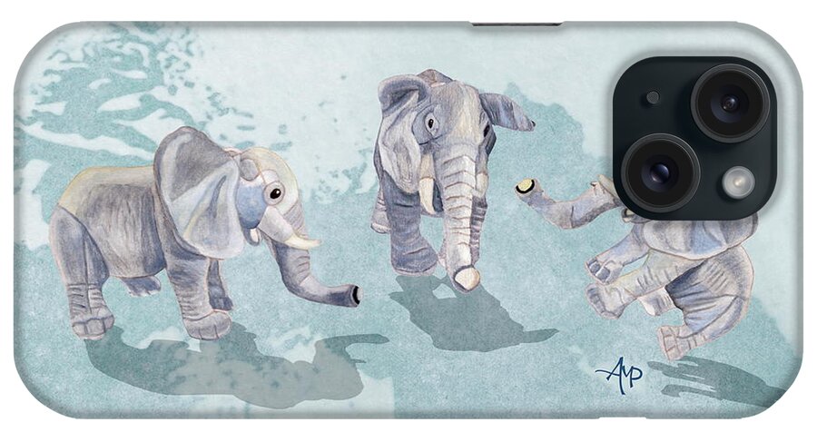 Elephant iPhone Case featuring the mixed media Elephants in blue by Angeles M Pomata
