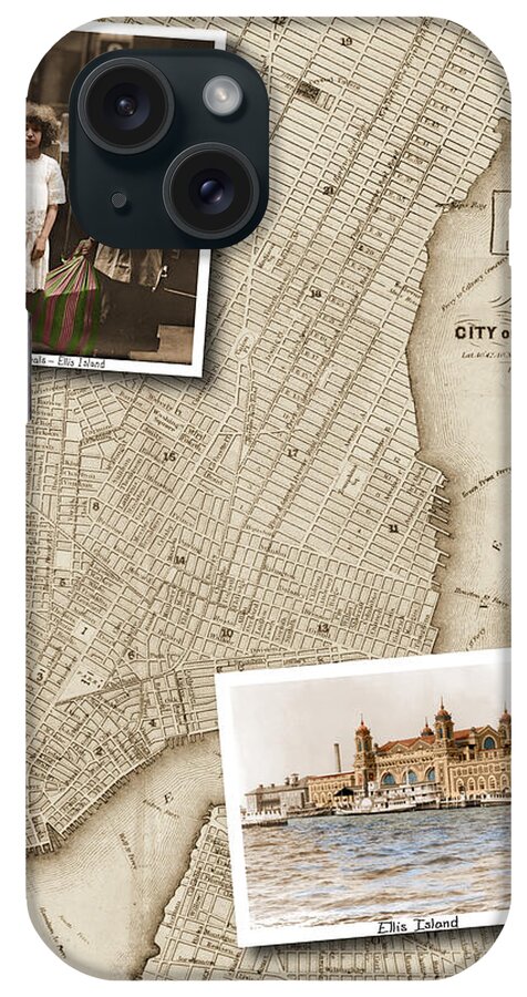 Ellis Island iPhone Case featuring the digital art Ellis Island Vintage Map Child Immigrants by Karla Beatty