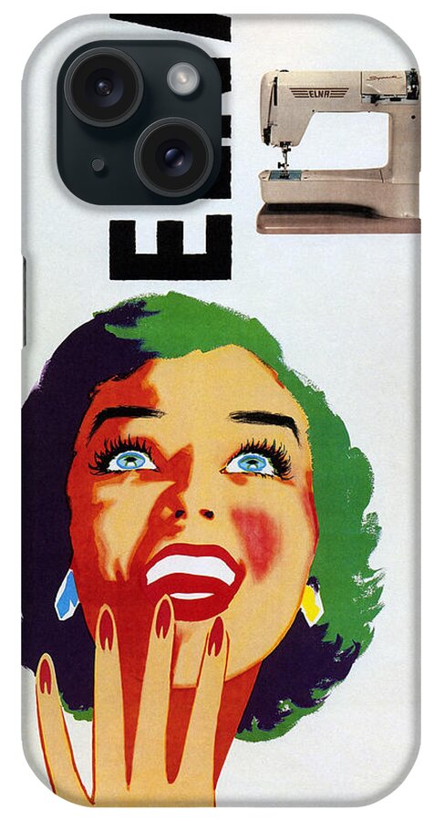 Elna iPhone Case featuring the mixed media Elna - Computerized Sewing Machine Company - Vintage Advertising Poster by Studio Grafiikka