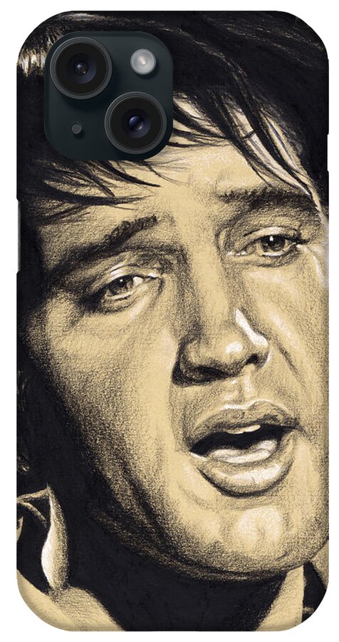 Elvis iPhone Case featuring the drawing Elvis in Charcoal no.171, No title by Rob De Vries