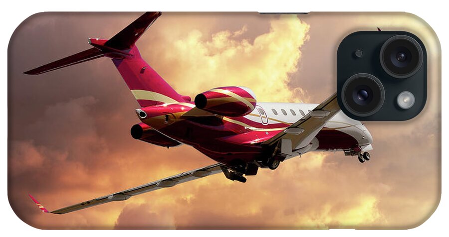 Embraer Aircraft iPhone Case featuring the photograph EMB-550 Takeoff into the Sun by Erik Simonsen