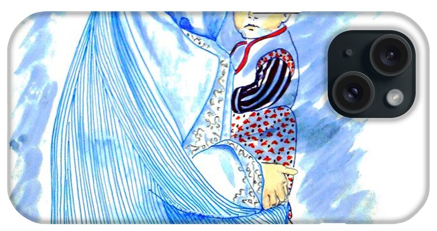 Afghanistan iPhone Case featuring the painting Embroidered Blue Lady-Cage -- Woman in Burka by Jayne Somogy