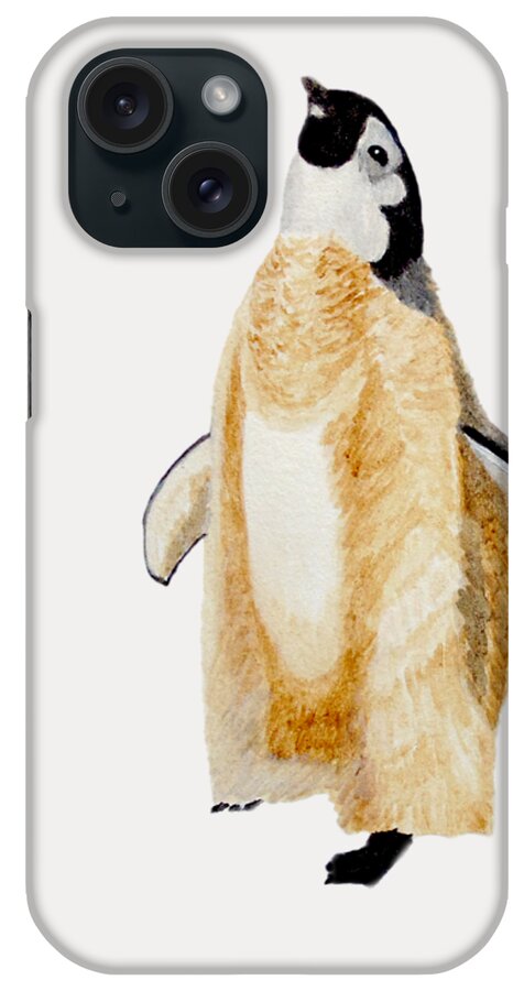 Emperor Penguin iPhone Case featuring the painting Emperor Penguin Chick by Angeles M Pomata