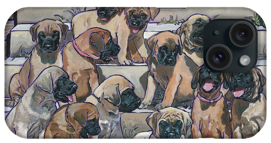 English Mastiff iPhone Case featuring the painting English Mastiff Puppies by Nadi Spencer
