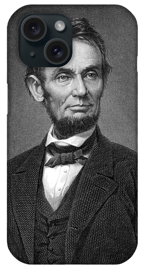 Lincoln iPhone Case featuring the photograph Engraving of Portrait of Abraham Lincoln from Brady Photograph by Phil Cardamone