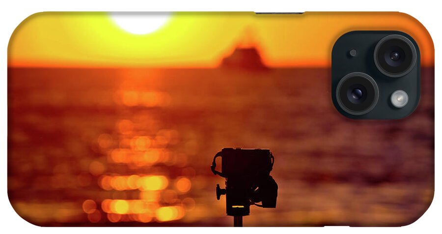 Camera iPhone Case featuring the photograph Epic sunset photograpgy with DSLR on tripod by Brch Photography
