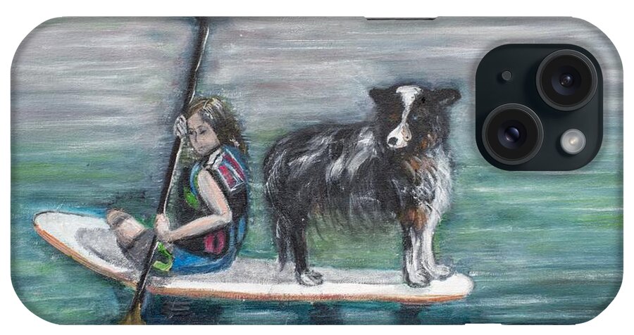 Lake iPhone Case featuring the painting Erin and Oakie on the Paddle Board by Lucille Valentino