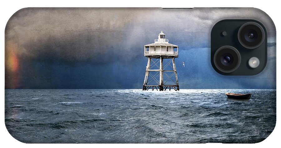 Horizon Over Water iPhone Case featuring the digital art Escaping Rowboat by Kathryn McBride