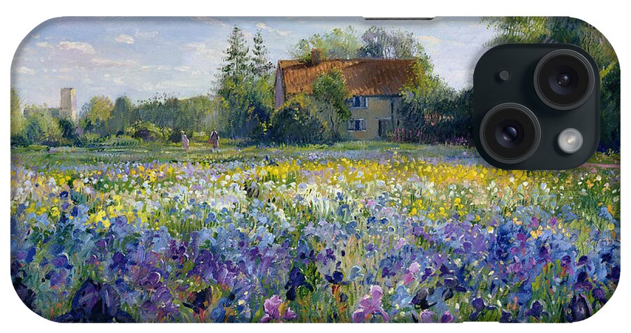 Landscape;market Gardening; Flowers; Horticulture;cottage; Summer; Rural; Irises; Landscapes iPhone Case featuring the painting Evening at the Iris Field by Timothy Easton