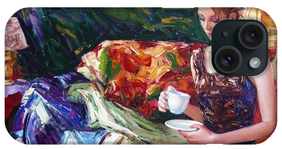 Figurative iPhone Case featuring the painting Evening coffee by Sergey Ignatenko
