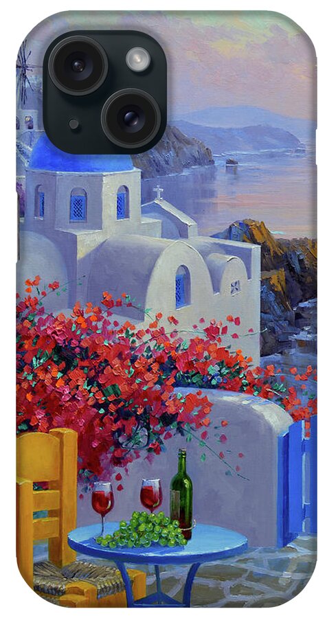 Santorini iPhone Case featuring the painting Evening's Allure by Mikki Senkarik