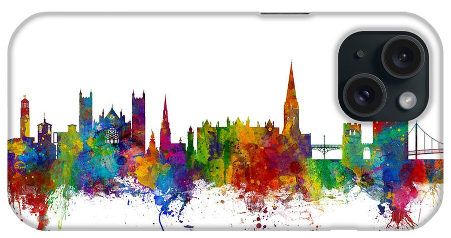 Exeter iPhone Case featuring the digital art Exeter England Skyline by Michael Tompsett