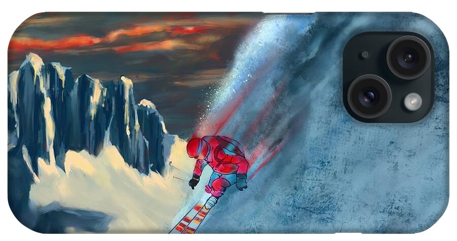 Ski iPhone Case featuring the painting Extreme ski painting by Sassan Filsoof