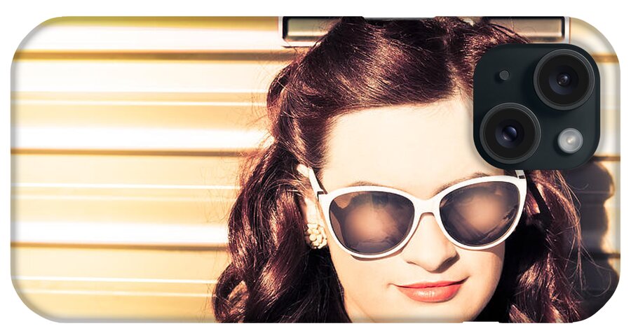 1960 iPhone Case featuring the photograph Face of a retro beauty model in cool accessories by Jorgo Photography