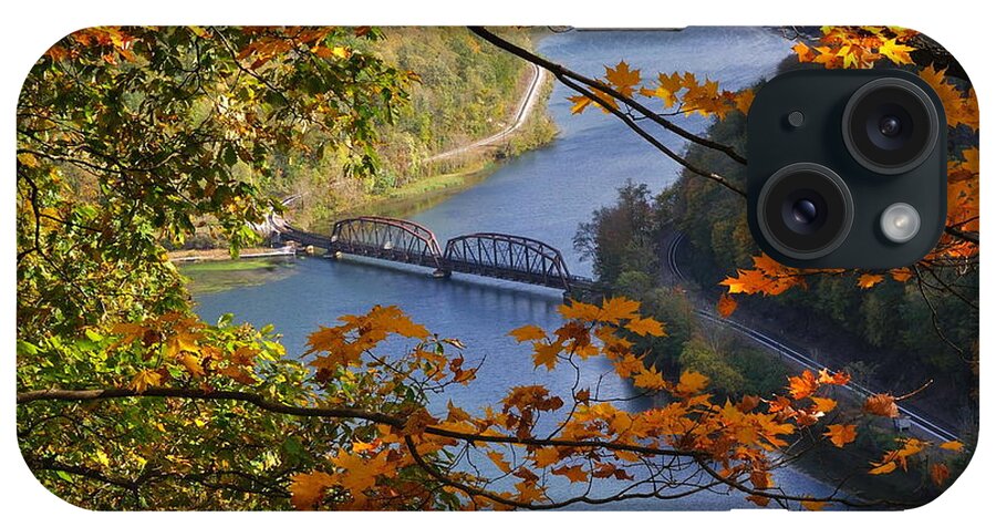 Landscape west Virginia Autumn Fall River Overlook Leaves Foliage Bridge new River new River Gorge hawks Nest State Park Ansted iPhone Case featuring the photograph Fall at Hawks Nest by Jeff Burcher