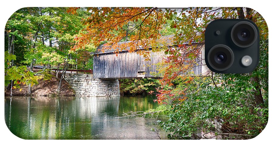 Autumn Foliage New England iPhone Case featuring the photograph Fall colors over the Babs covered bridge by Jeff Folger