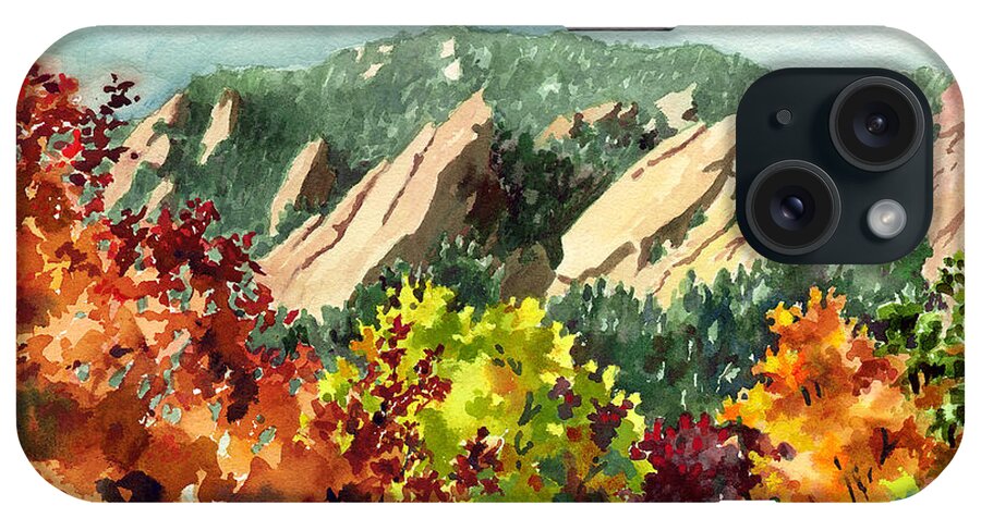 Red Leaves Art iPhone Case featuring the painting Fall Flatirons by Anne Gifford