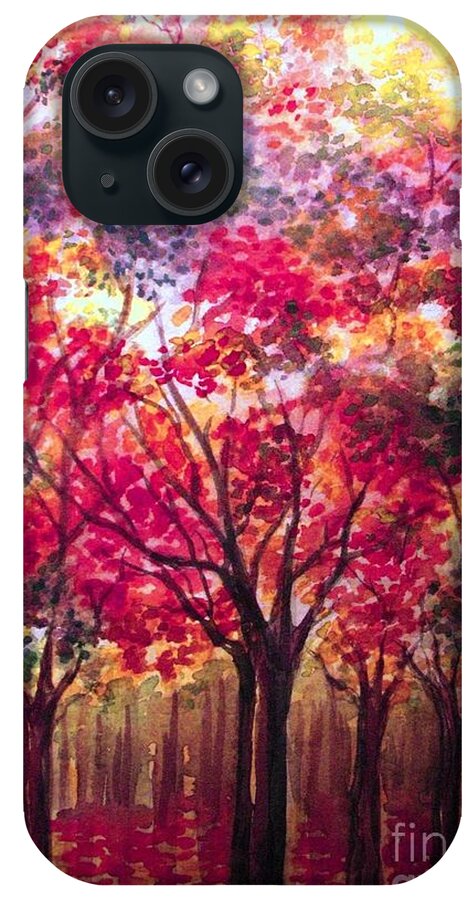 Fall Leaves iPhone Case featuring the painting Fall in the Forest by Hazel Holland