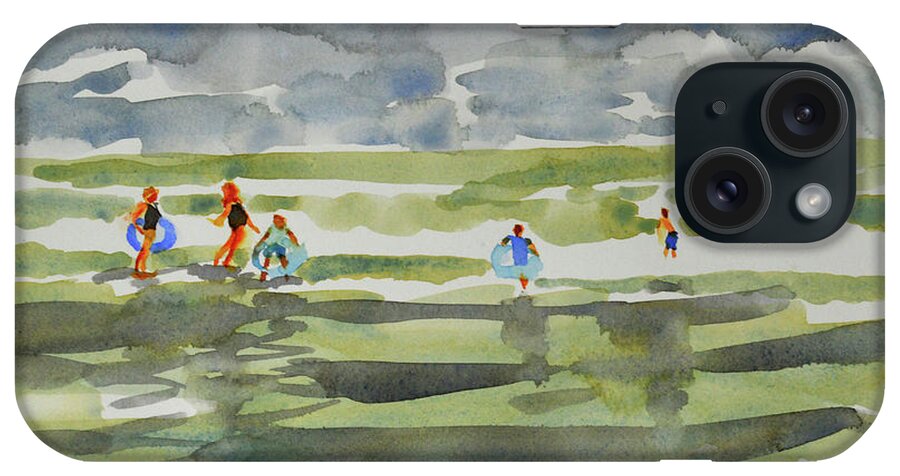 Watercolor Beach Scenes Paintings iPhone Case featuring the painting Family at the beach 2 by Julianne Felton