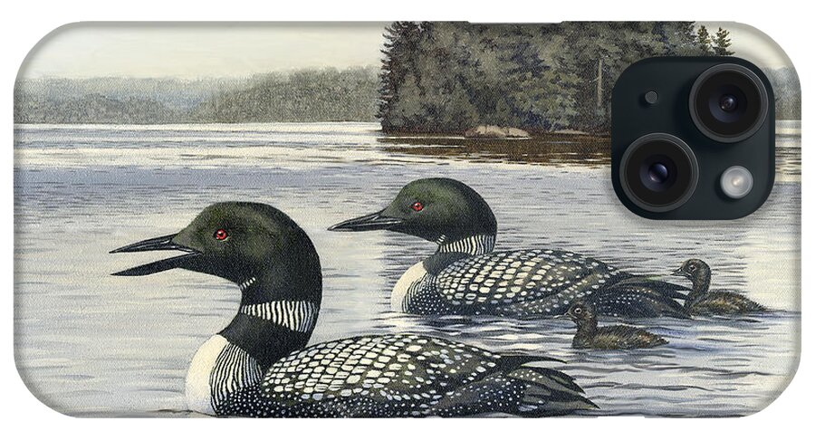 Common Loon iPhone Case featuring the painting Family Outing by Richard De Wolfe