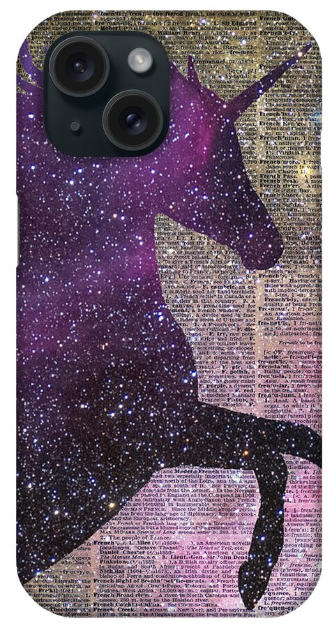 Fantasy Unicorn iPhone Case featuring the painting Fantasy Unicorn in the Space by Anna W