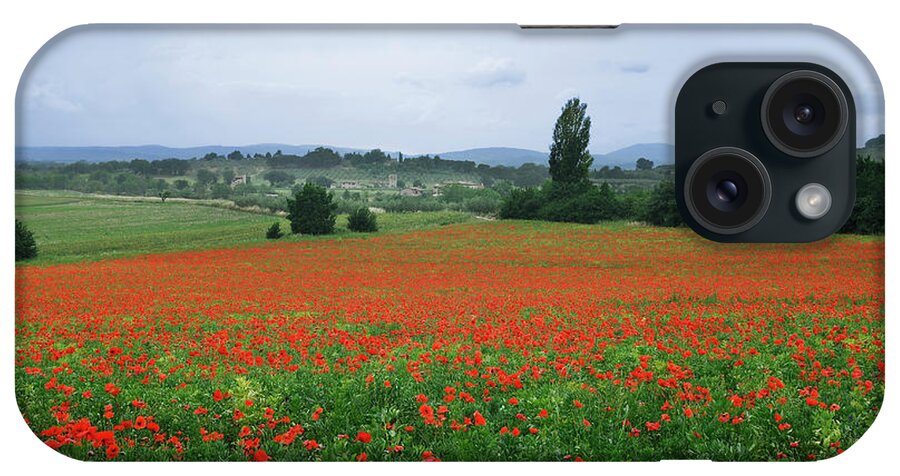 Farm iPhone Case featuring the photograph Farm field of poppies with rain in Assisi Umbria Italy by Reimar Gaertner