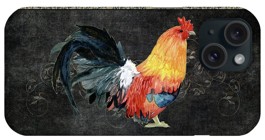 Harlequin Pattern iPhone Case featuring the painting Farm Fresh Rooster 4 - On Chalkboard w Diamond Pattern Border by Audrey Jeanne Roberts