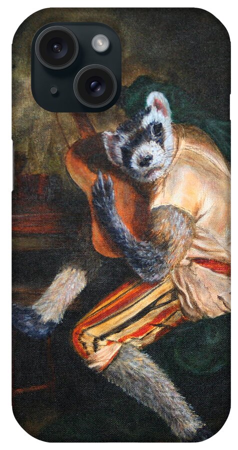 Ferret iPhone Case featuring the painting Farret Guitarist by Karen Peterson