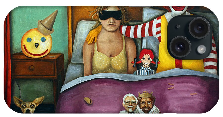 Mcdonald's iPhone Case featuring the painting Fast Food Nightmare 2 different tones by Leah Saulnier The Painting Maniac