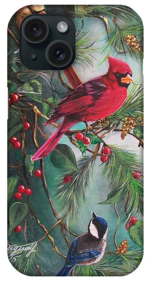 Red Bird iPhone Case featuring the painting Feathered Friends by Sharon Duguay