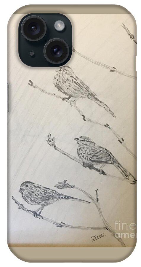 Sparrows iPhone Case featuring the drawing Feathers Friends by Thomas Janos