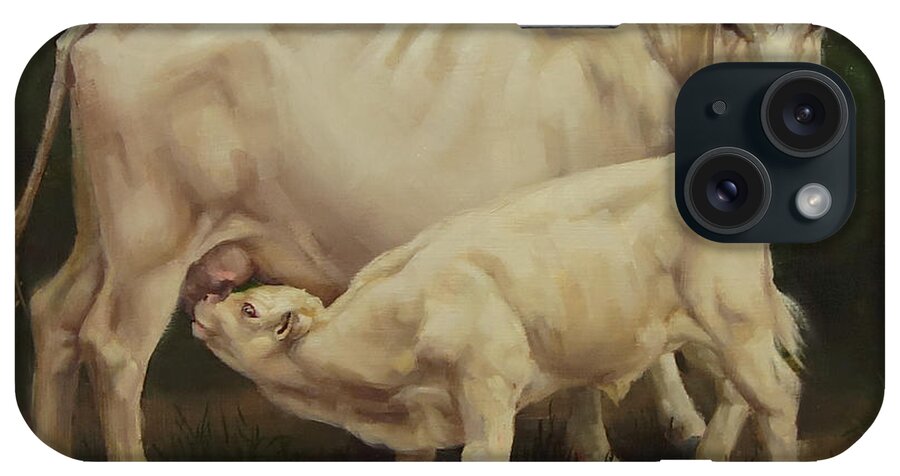 Cow iPhone Case featuring the painting Feeding In The Forest by Margaret Stockdale