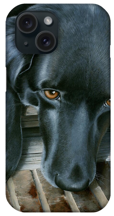 Black Lab iPhone Case featuring the painting Fergie by Mike Brown