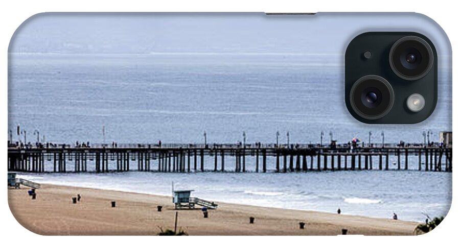 Santa Monica Pier Panorama iPhone Case featuring the photograph Ferris Wheel and Santa Monica Pier - Panorama by Gene Parks
