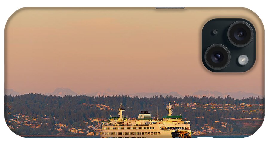 Ferry; Sunset; Edmonds; Kingston; Wsdot iPhone Case featuring the digital art Ferry on the way to Edmonds, Washington by Michael Lee