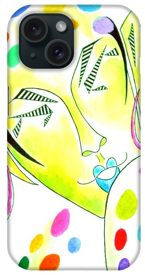 Fairy iPhone Case featuring the painting Fey -- the original -- Fantasy Elf Portrait with Polka Dots by Jayne Somogy