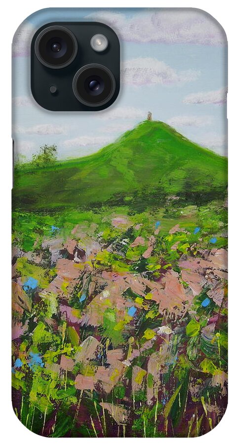 Art iPhone Case featuring the painting Fields to Glastonbury Tor by Shirley Wellstead