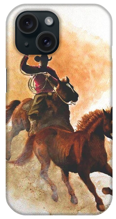 Western iPhone Case featuring the painting Fighting for Freedom by Jimmy Smith