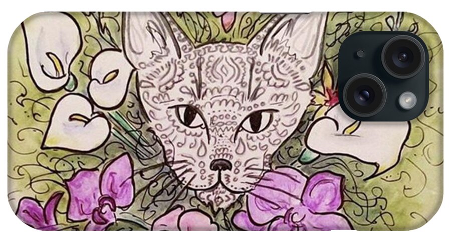 Garden iPhone Case featuring the photograph Filigree Cat And Flowers by Faithc Original Artwork