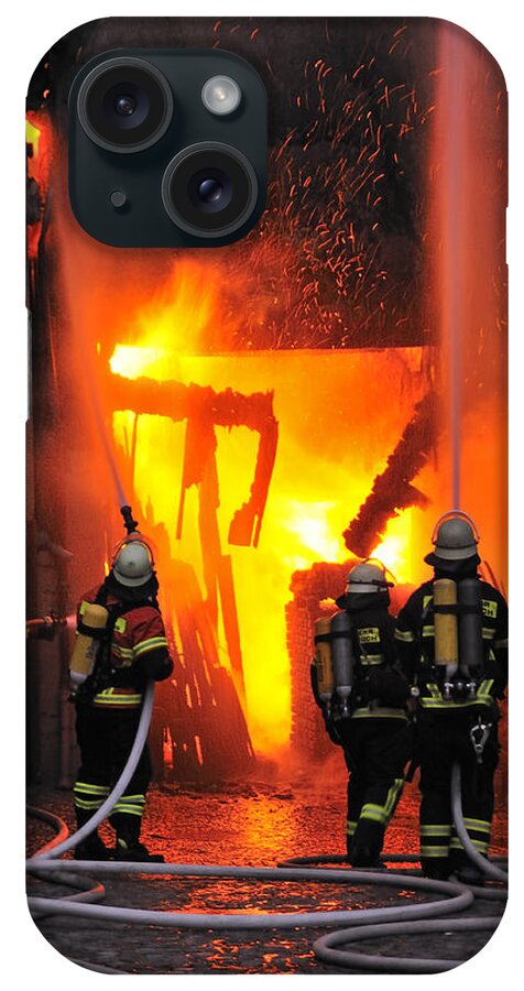 Fire iPhone Case featuring the photograph Fire - Burning House - Firefighters by Matthias Hauser