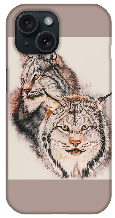 Lynx iPhone Case featuring the drawing Fire and Ice by Barbara Keith
