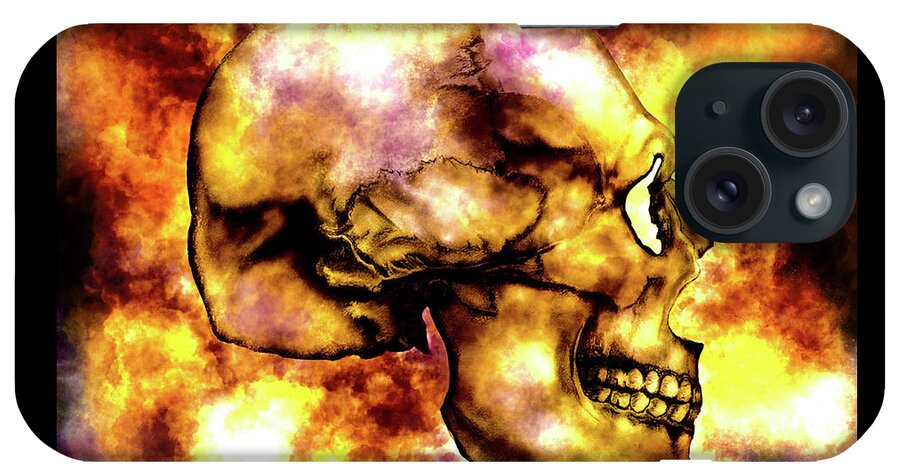 Skull iPhone Case featuring the mixed media Fire and Skull by Lisa Stanley