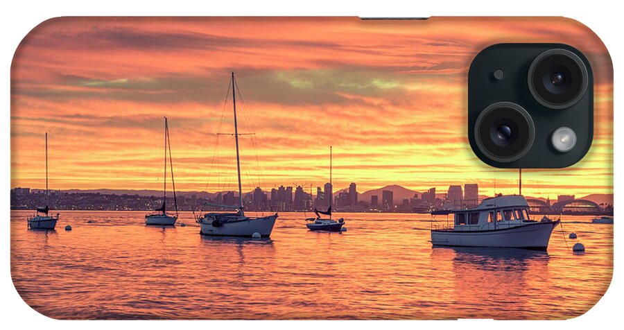 San Diego iPhone Case featuring the photograph Fire In The Sky San Diego Harbor by Joseph S Giacalone