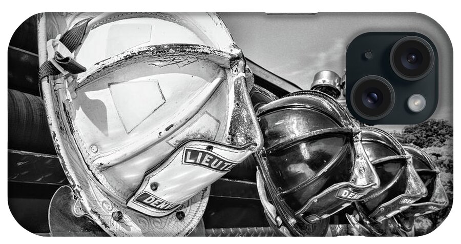 Paul Ward iPhone Case featuring the photograph Fireman-Vintage Fire Helmet in black and white by Paul Ward