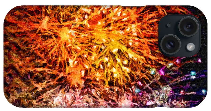 Close Up Photo Fireworks iPhone Case featuring the painting Fireworks 11 by Joan Reese