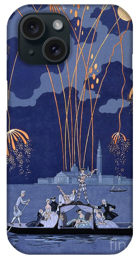 Art Deco; Stencil iPhone Case featuring the painting Fireworks in Venice by Georges Barbier