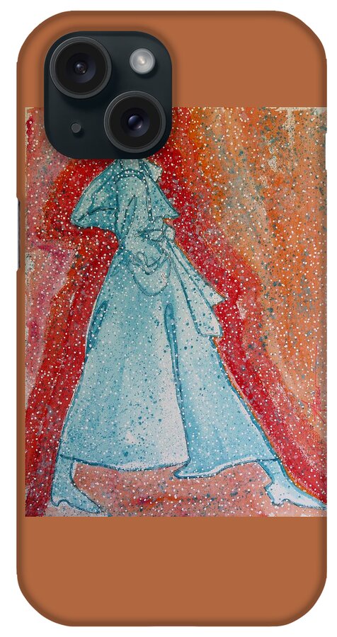 Woman iPhone Case featuring the painting First Snow by Adele Bower