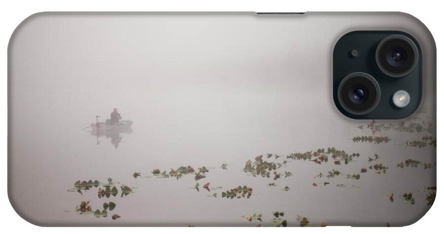 Lake Cassidy iPhone Case featuring the photograph Fisherman on Lake Cassidy in Fog by Jim Corwin
