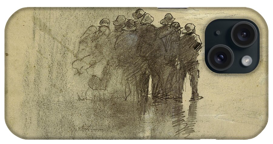Winslow Homer iPhone Case featuring the drawing Fishermen in Oilskins, Cullercoats, England, 1881 by Winslow Homer