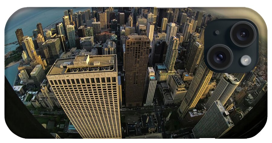 Fisheye iPhone Case featuring the photograph Fisheye view of Dowtown Chicago from above by Sven Brogren